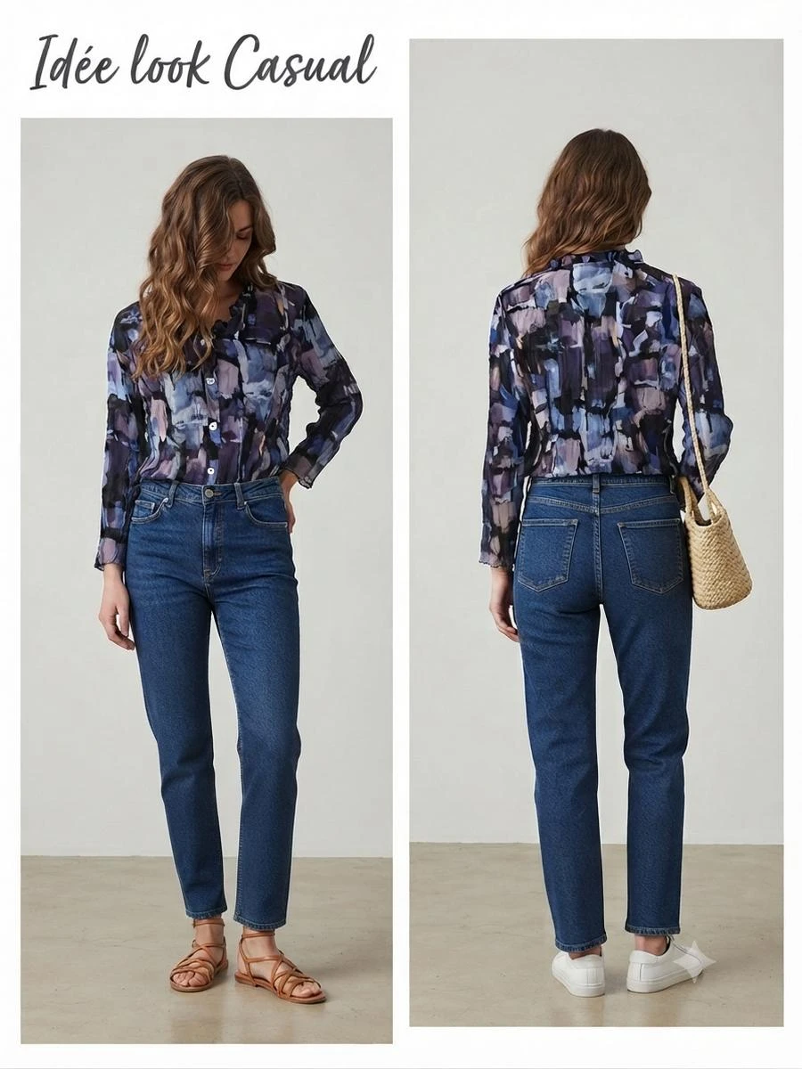 ❤️Blusa fluida transparente violeta y azul Julie Guerland T40 (42) – photo 8
